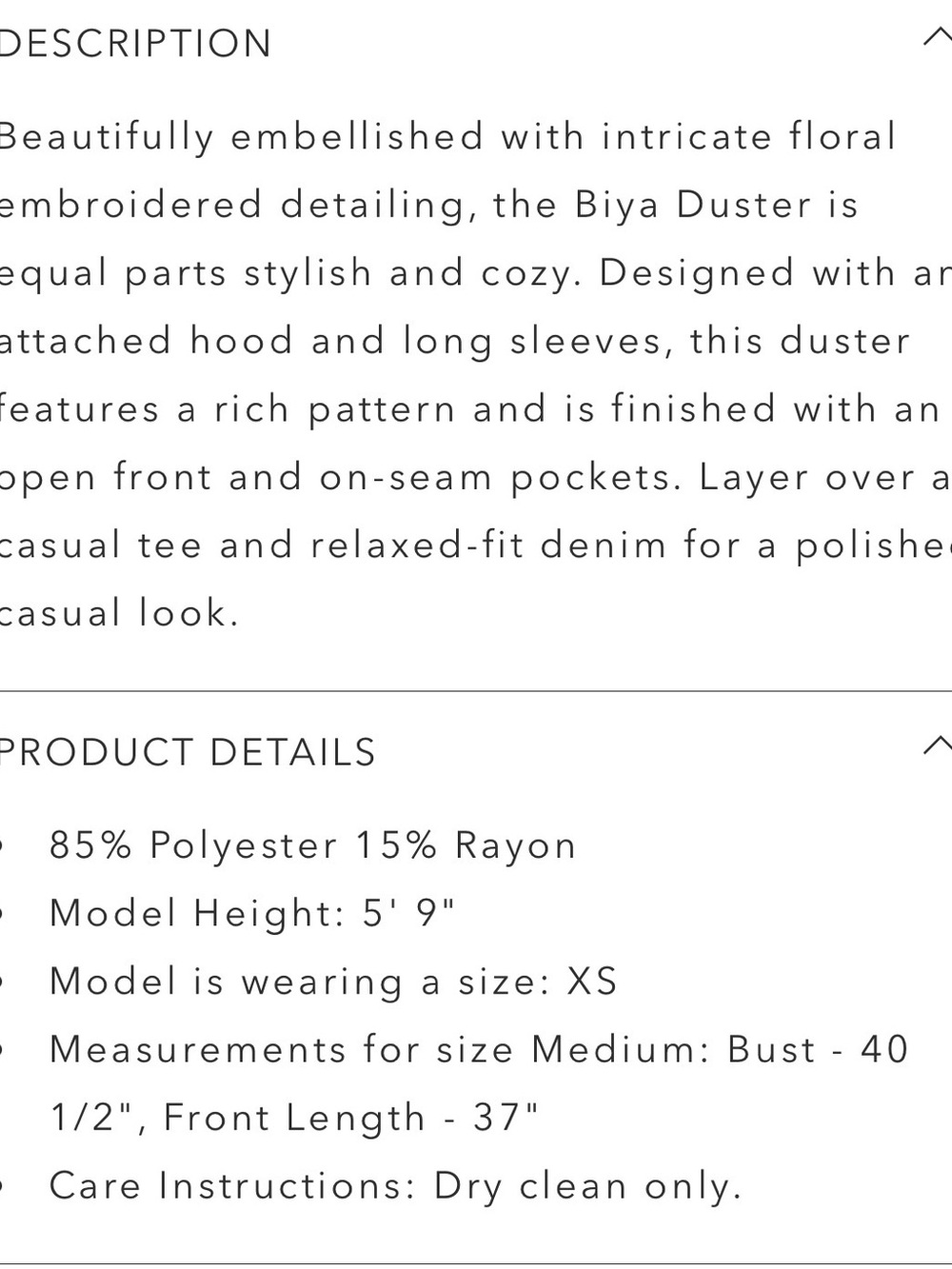 New w Tags Johnny Was Biya Leto Duster Black Small Floral Boho Hard to Find - Picture 6 of 16